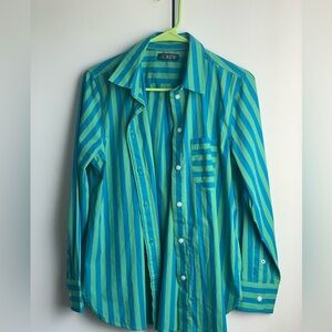 J. Crew Men's Vibrant Blue and Green Striped Shirt